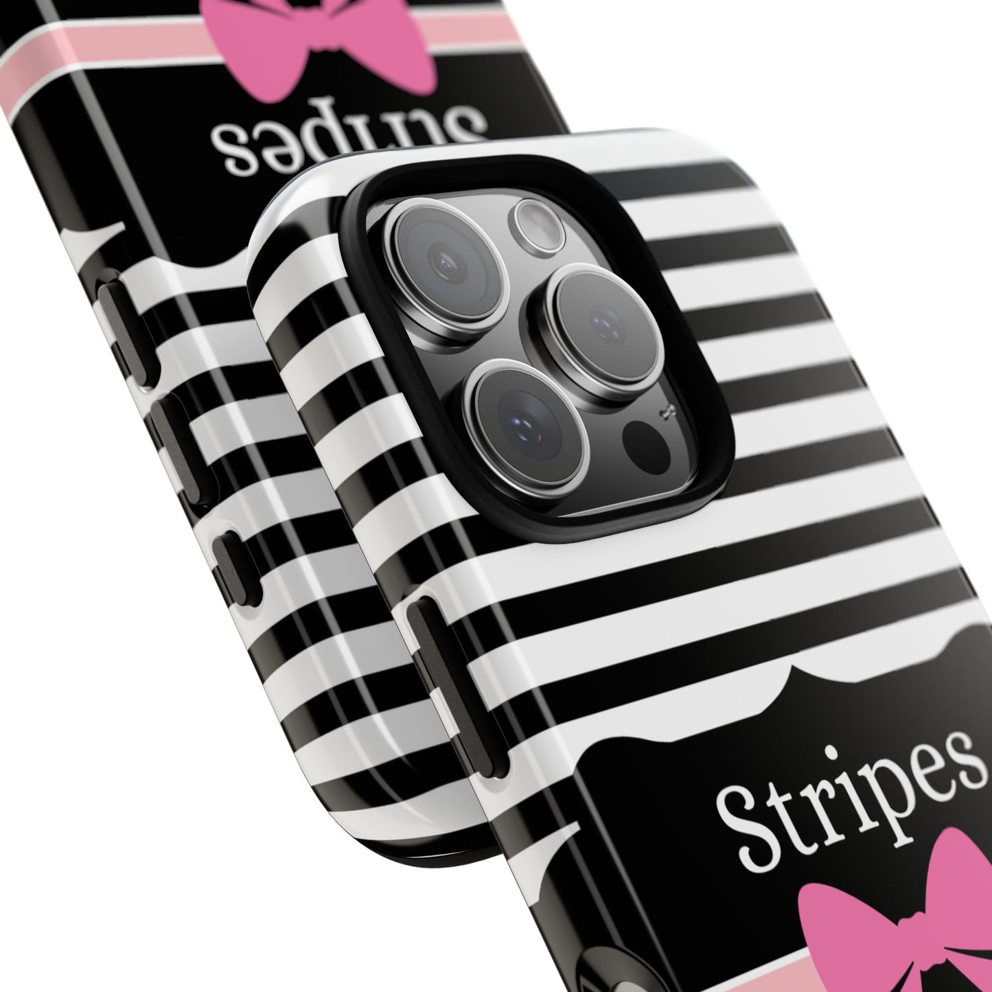 Phone Case iPhone 16/15/14 - Black/White/Pink Stripes & Swipes Tough Case