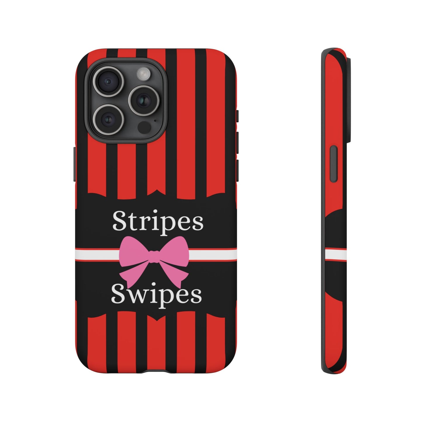 Phone Case iPhone 16/15/14 - Red/Black/White Stripes & Swipes Tough Case