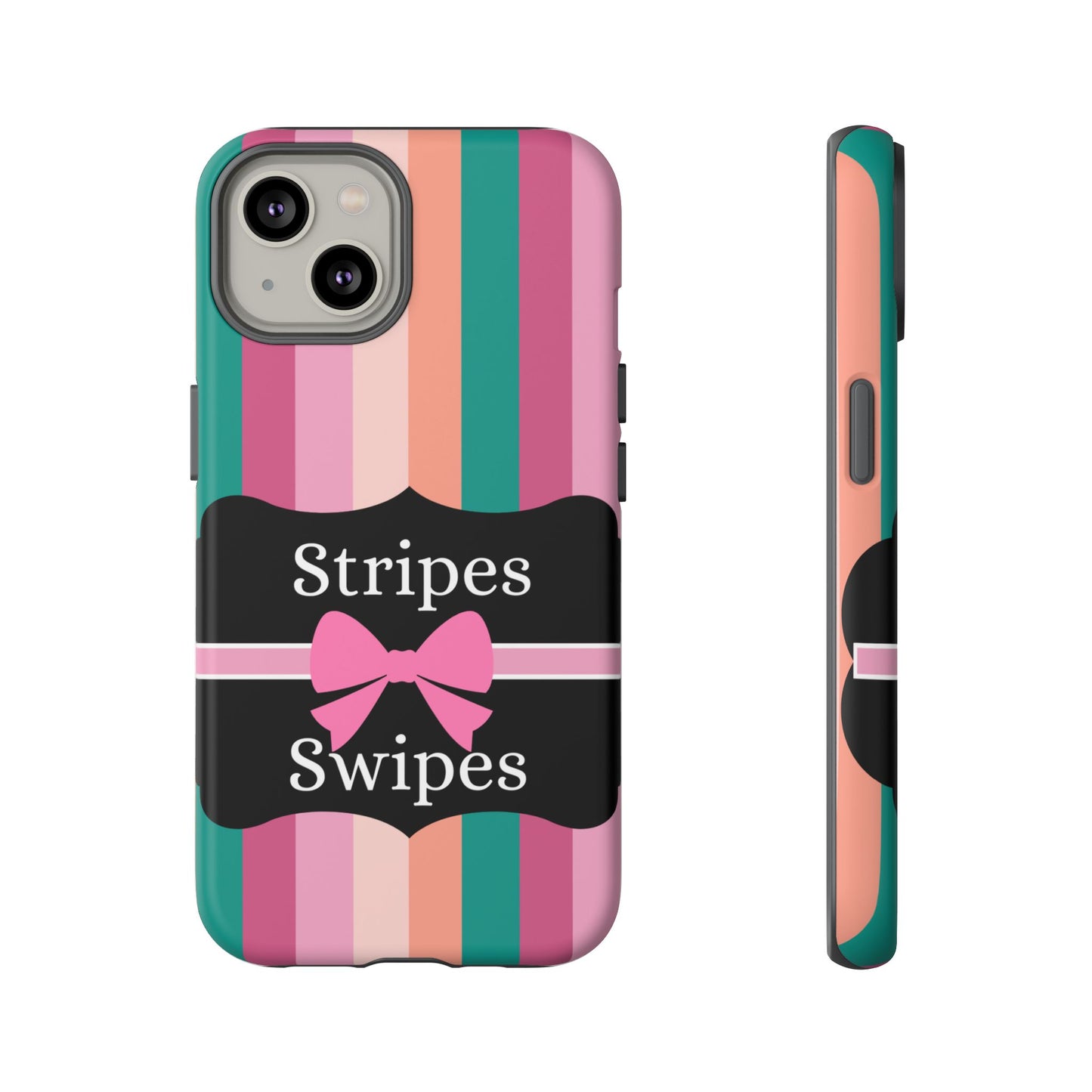 Phone Case iPhone 16/15/14 - Green/Pink/Peach Stripes & Swipes Tough Case