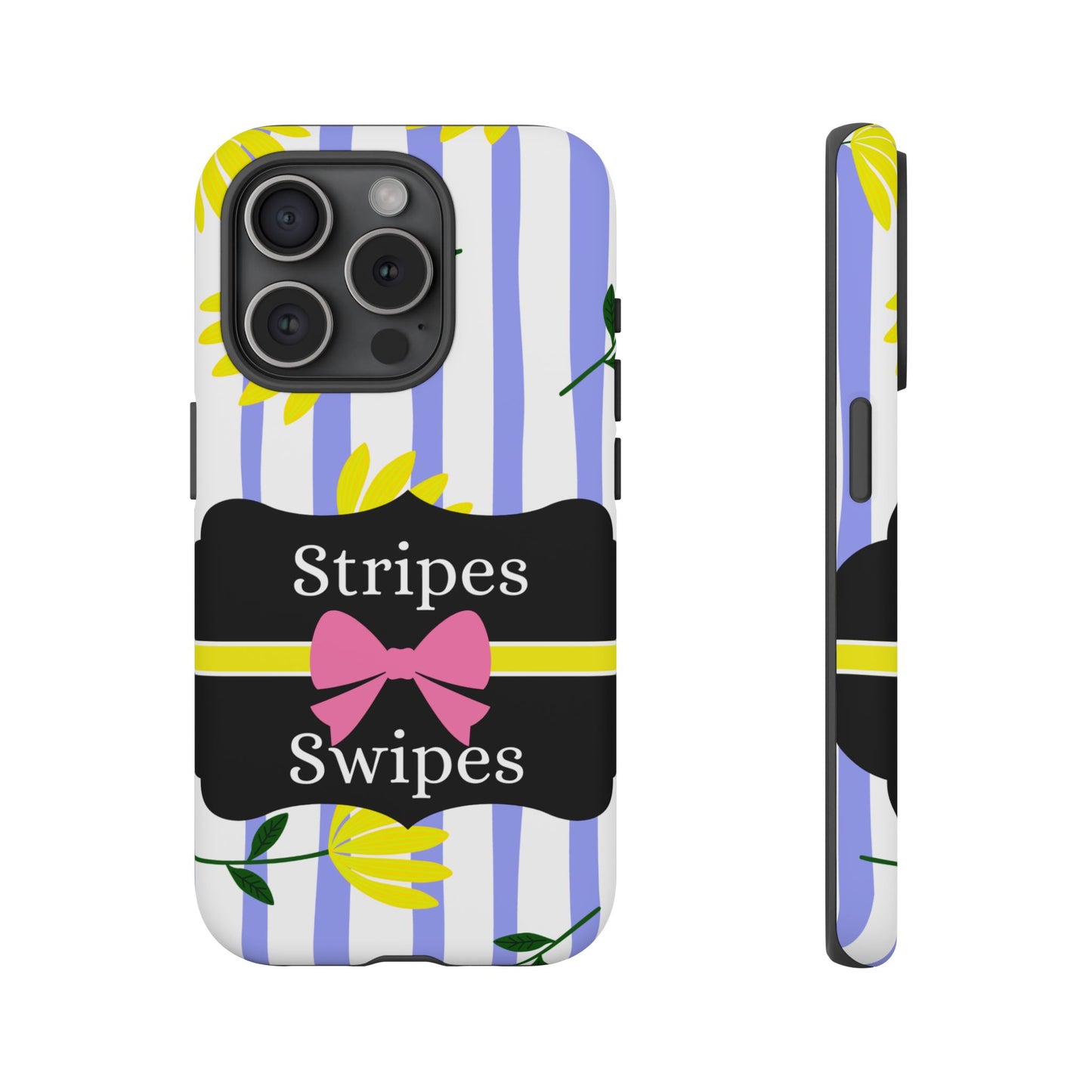 Phone Case iPhone 16/15/14 - Blue/White Yellow Stripes & Swipes Tough Case