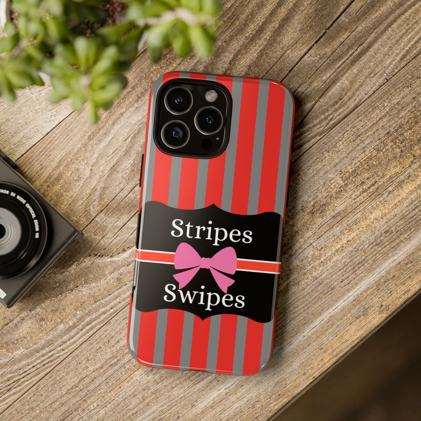 Phone Case iPhone 16/15/14 - Red/Gray Stripes & Swipes Tough Case