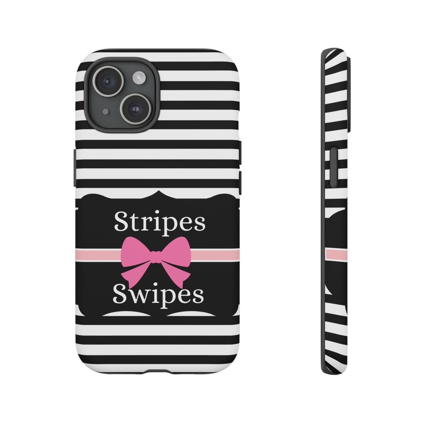 Phone Case iPhone 16/15/14 - Black/White/Pink Stripes & Swipes Tough Case