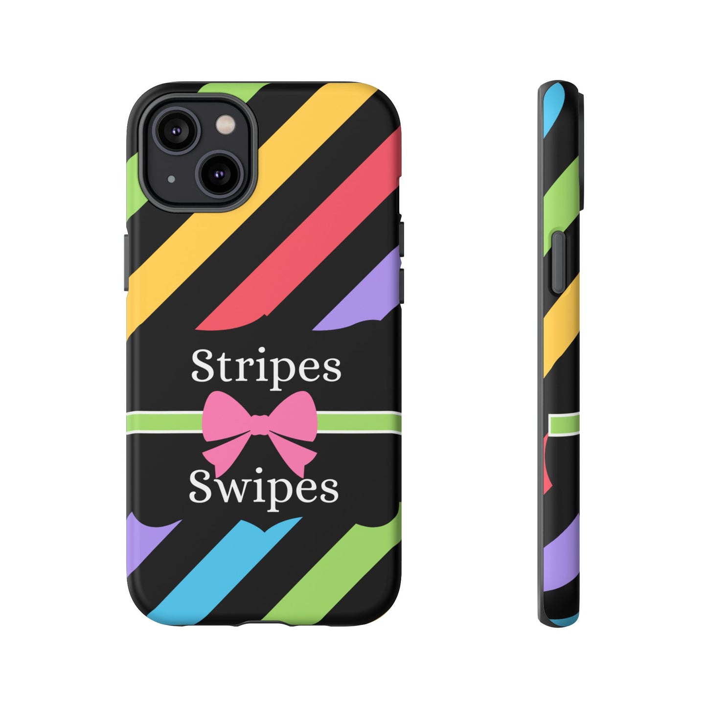 Phone Case iPhone 16/15/14 - Diagonal Vivid Black Stripes & Swipes Tough Case