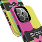 Phone Case iPhone 16/15/14 - Pink/Yellow Stripes & Swipes Tough Case