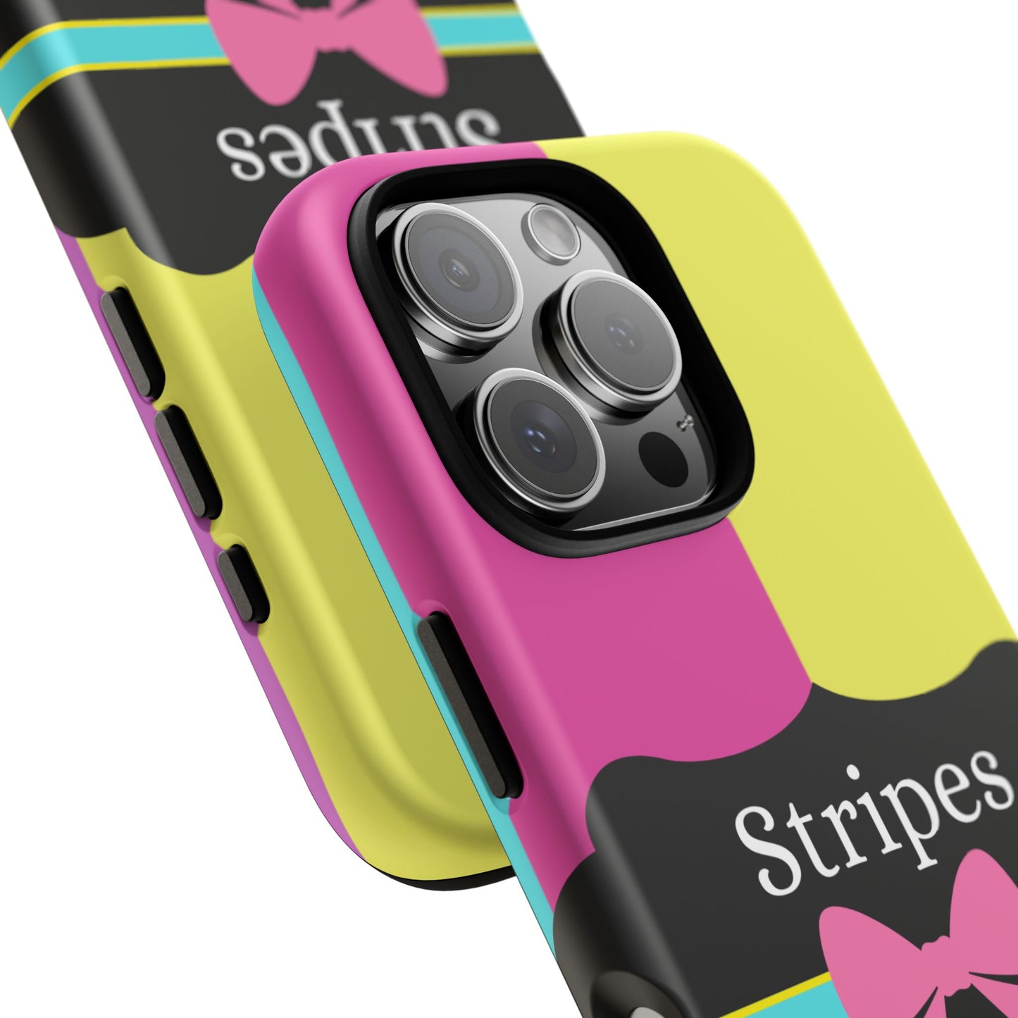 Phone Case iPhone 16/15/14 - Pink/Yellow Stripes & Swipes Tough Case