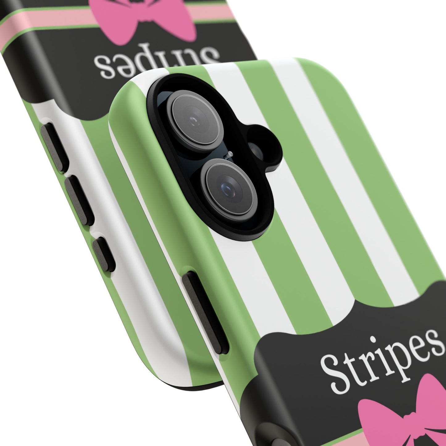 Phone Case iPhone 16/15/14 - Green/White Stripes & Swipes Tough Case