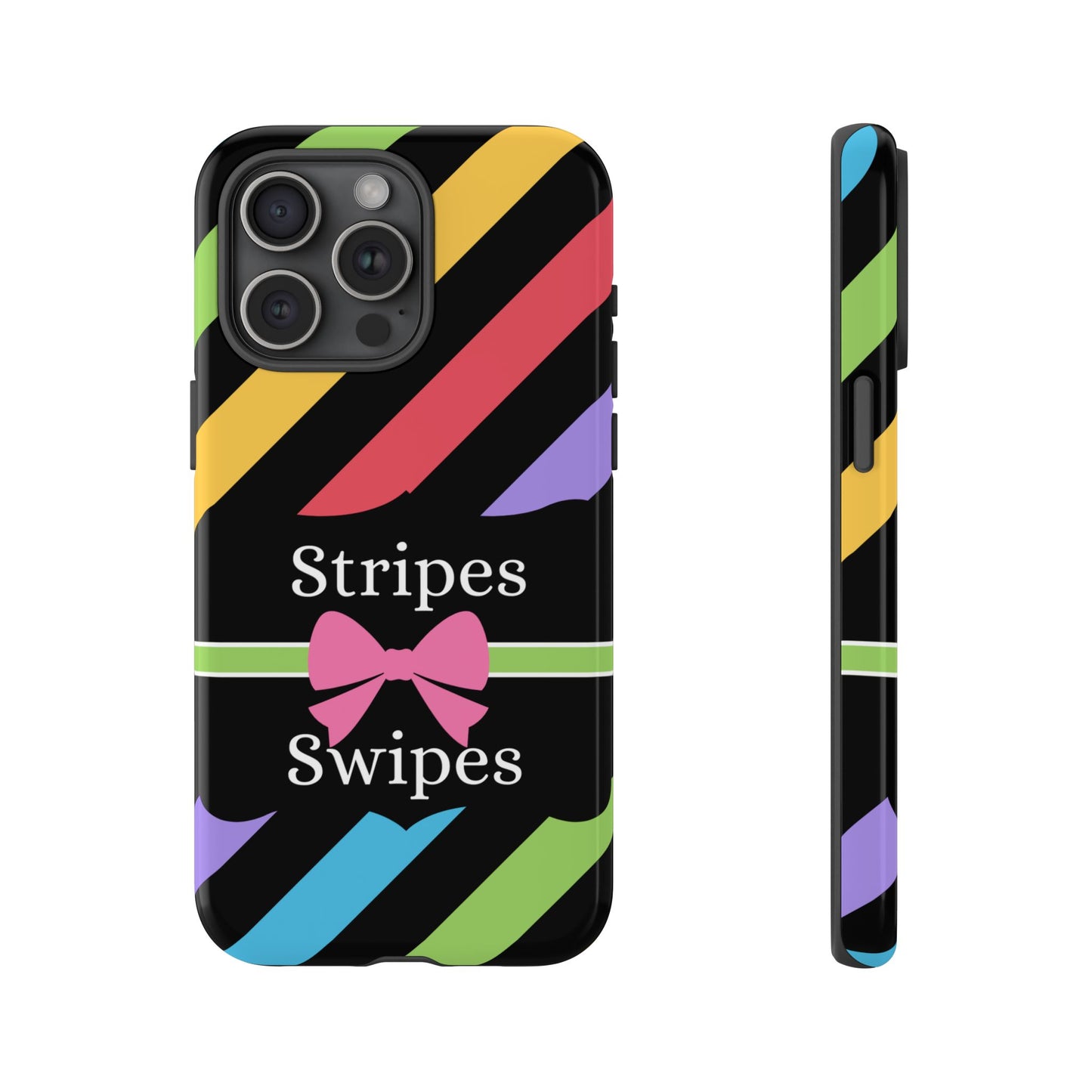 Phone Case iPhone 16/15/14 - Diagonal Vivid Black Stripes & Swipes Tough Case