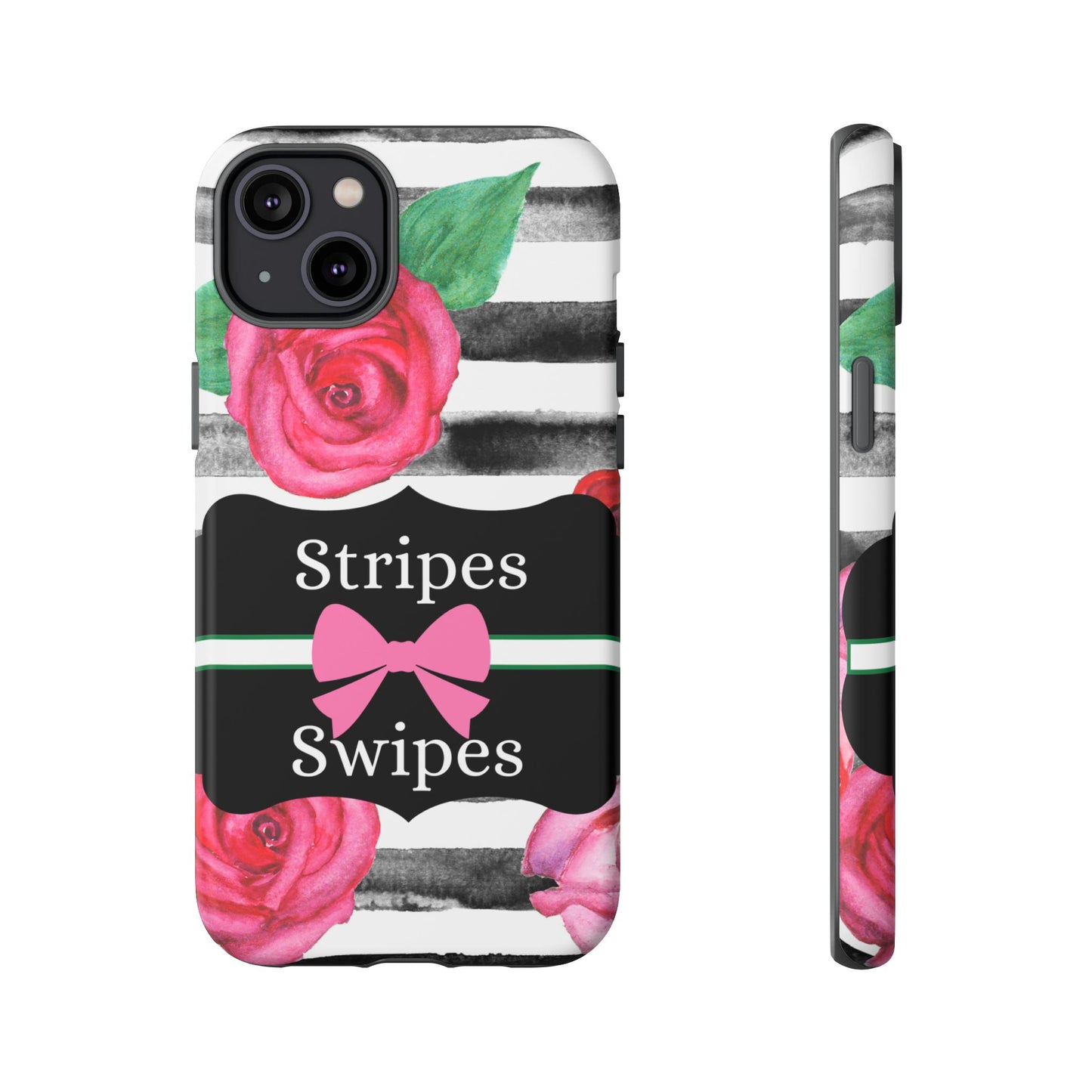 Phone Case iPhone 16/15/14 - Black/White Rose Stripes & Swipes Tough Case