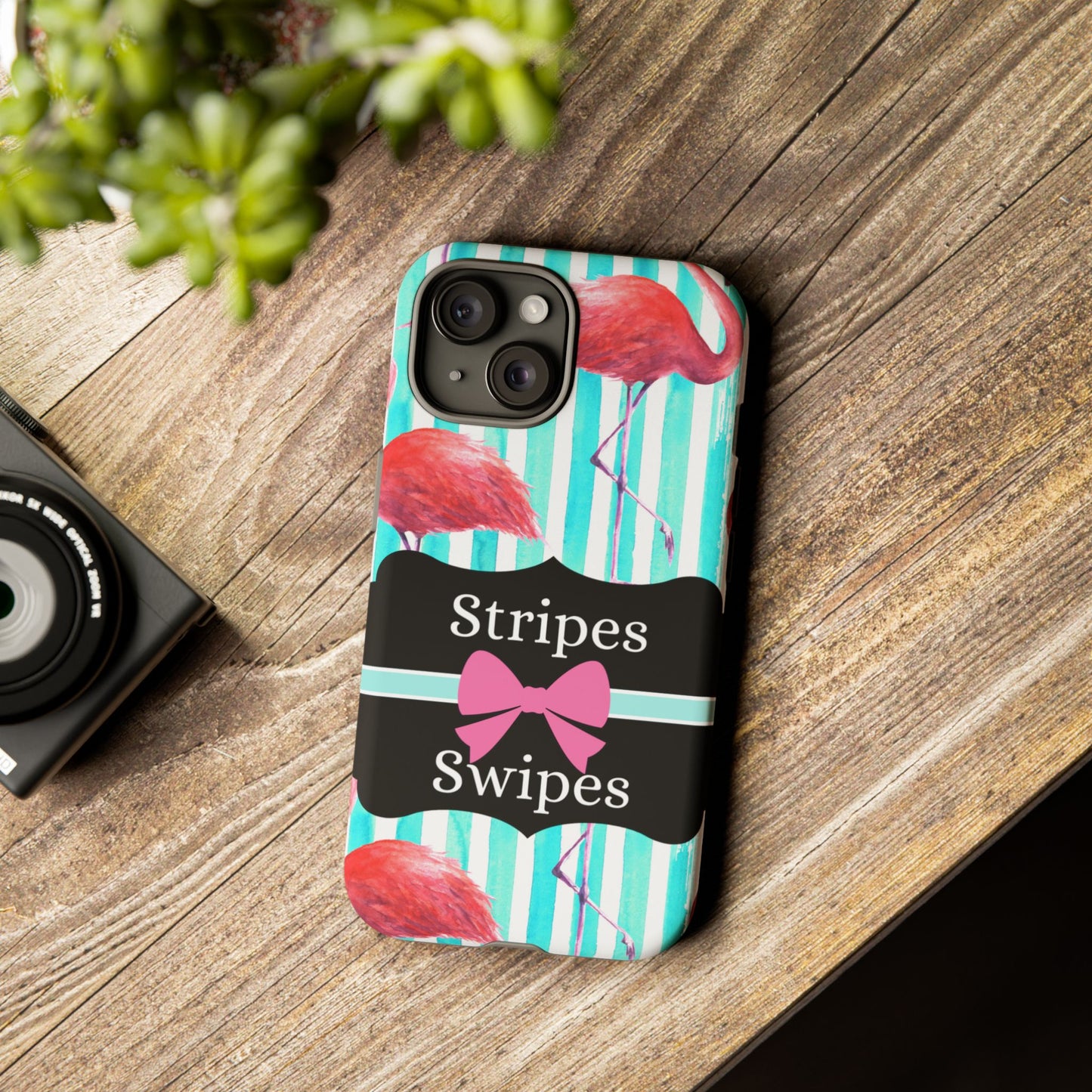 Phone Case iPhone 16/15/14 - Flamingo Stripes & Swipes Tough Case