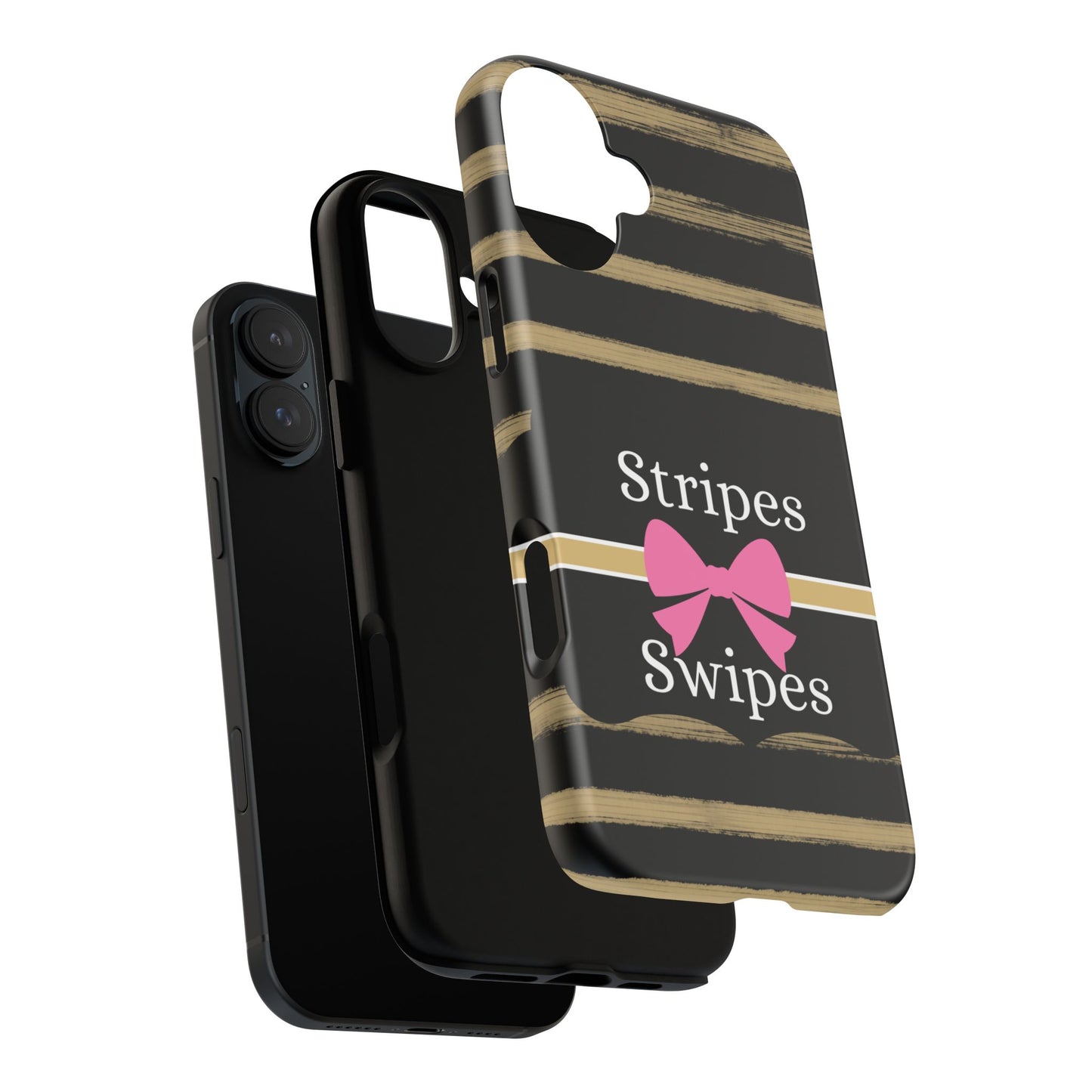 Phone Case iPhone 16/15/14 - Black/Beige Stripes & Swipes Tough Case