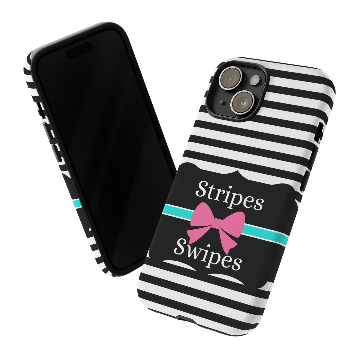 Phone Case iPhone 16/15/14 - Black/White/Blue Stripes & Swipes Tough Case