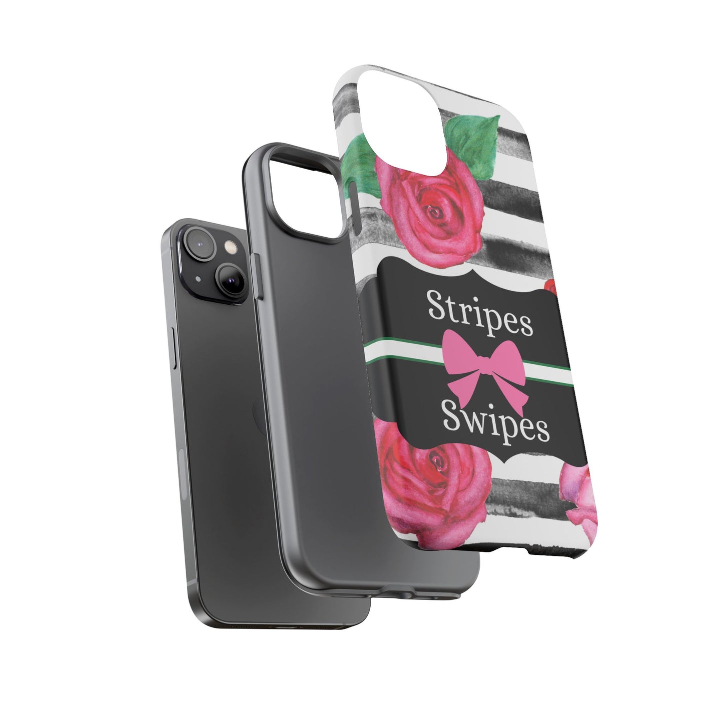 Phone Case iPhone 16/15/14 - Black/White Rose Stripes & Swipes Tough Case