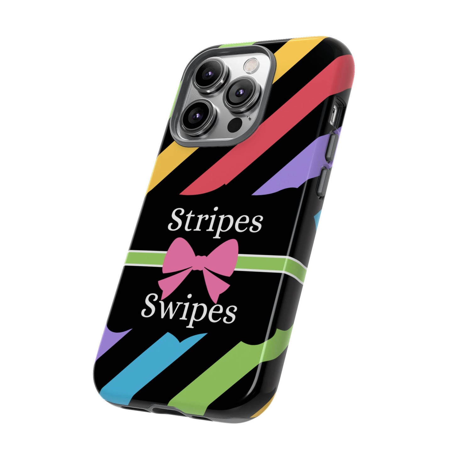 Phone Case iPhone 16/15/14 - Diagonal Vivid Black Stripes & Swipes Tough Case