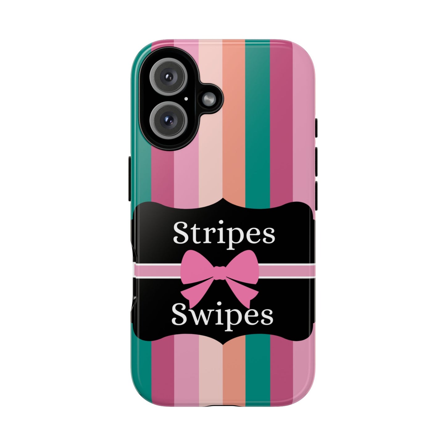 Phone Case iPhone 16/15/14 - Green/Pink/Peach Stripes & Swipes Tough Case