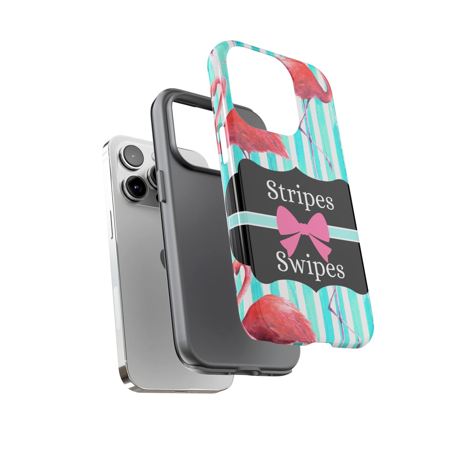 Phone Case iPhone 16/15/14 - Flamingo Stripes & Swipes Tough Case