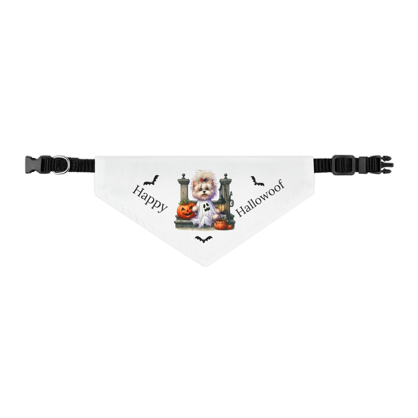 Happy "Hallowoof" - SMALL Pet Bandana Collar WHITE 08