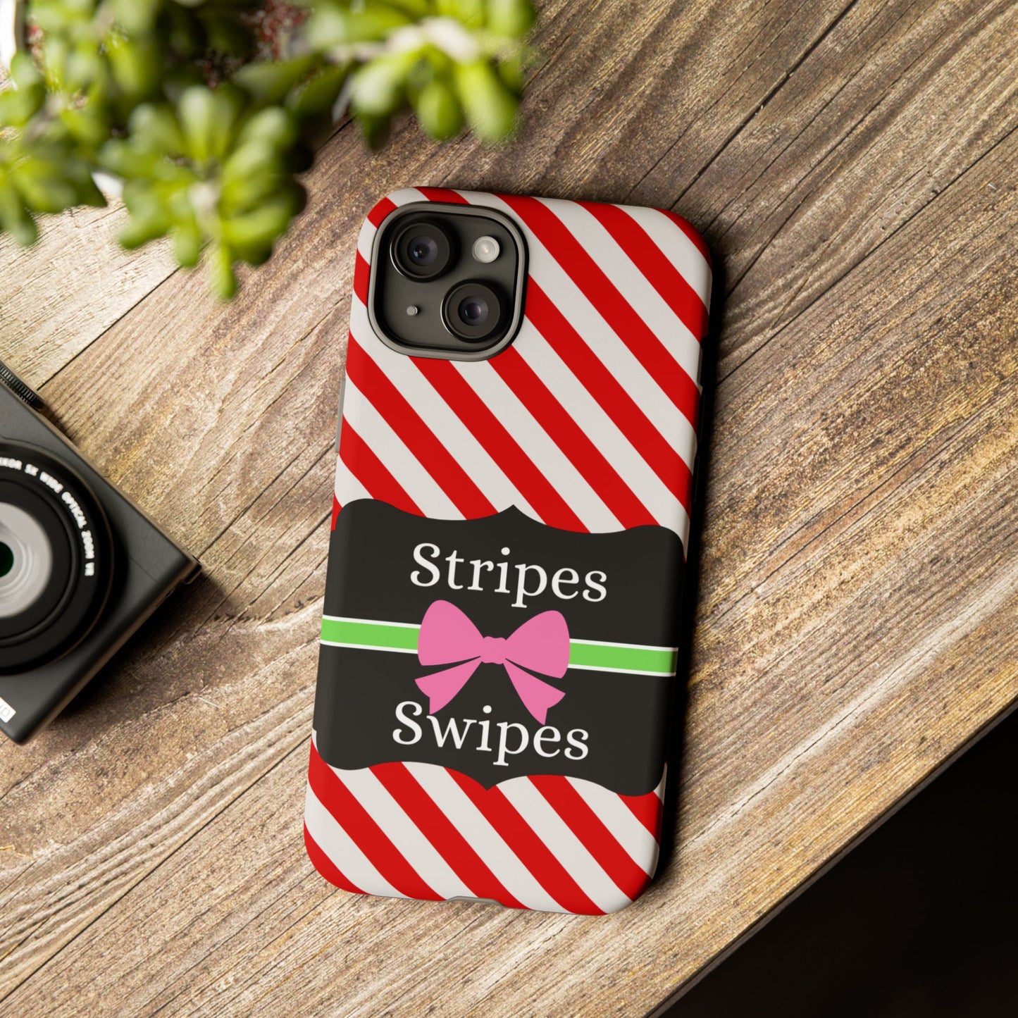 Phone Case iPhone 16/15/14 - Diagonal Red/White Stripes & Swipes Tough Case