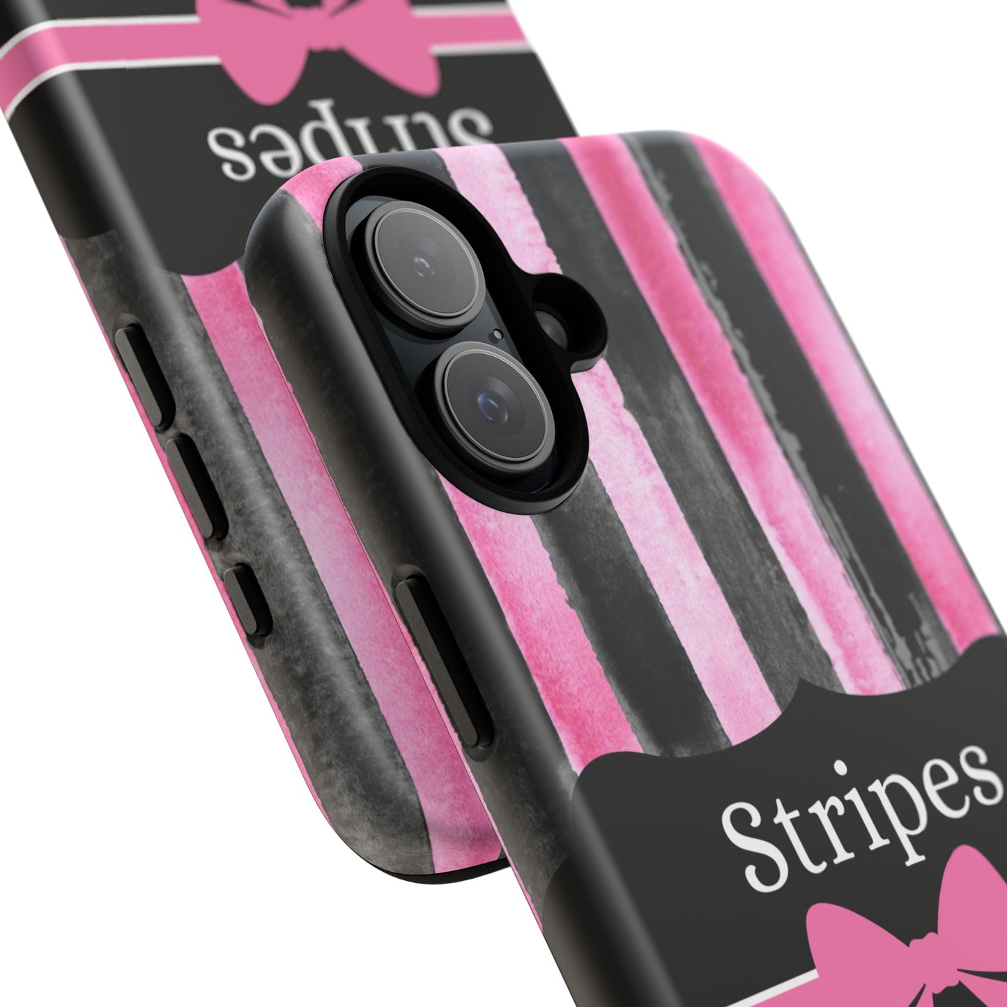 Phone Case iPhone 16/15/14 - Black/Pink Stripes & Swipes Tough Case