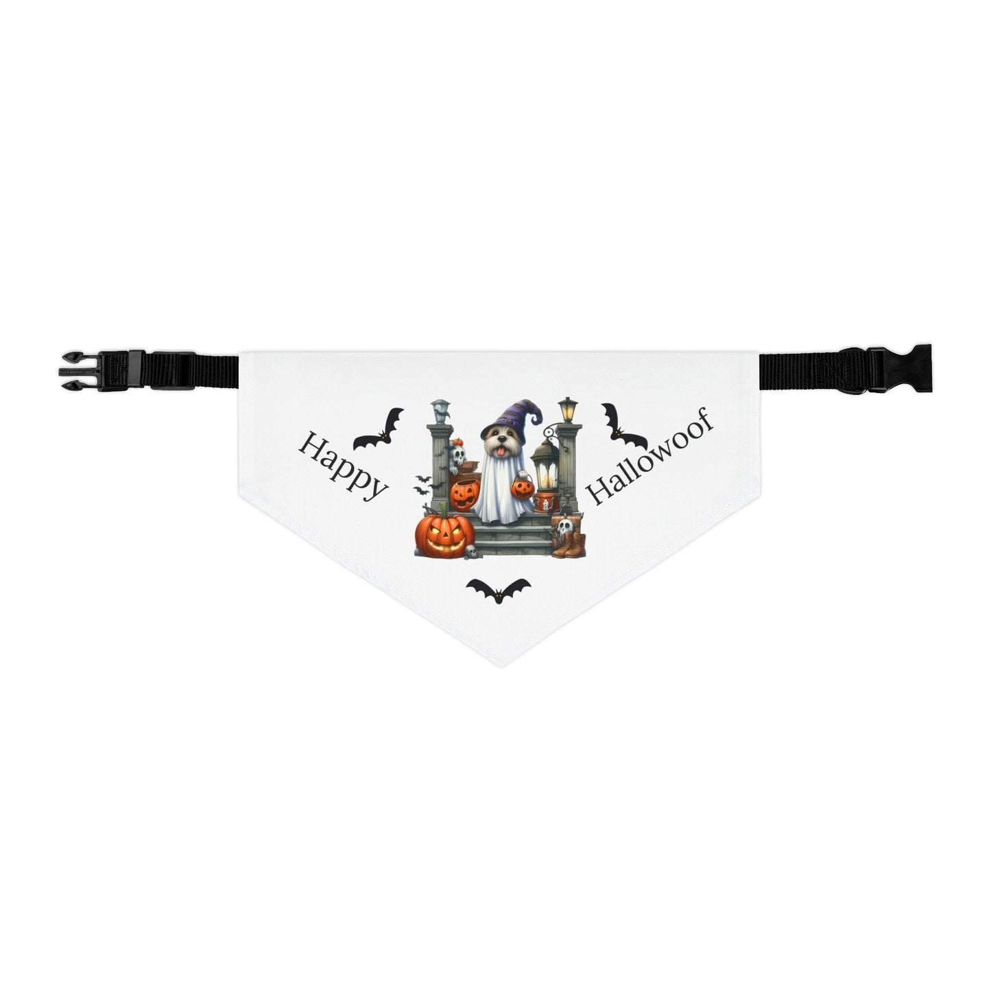 Happy "Hallowoof" - LARGE Pet Bandana Collar WHITE 04