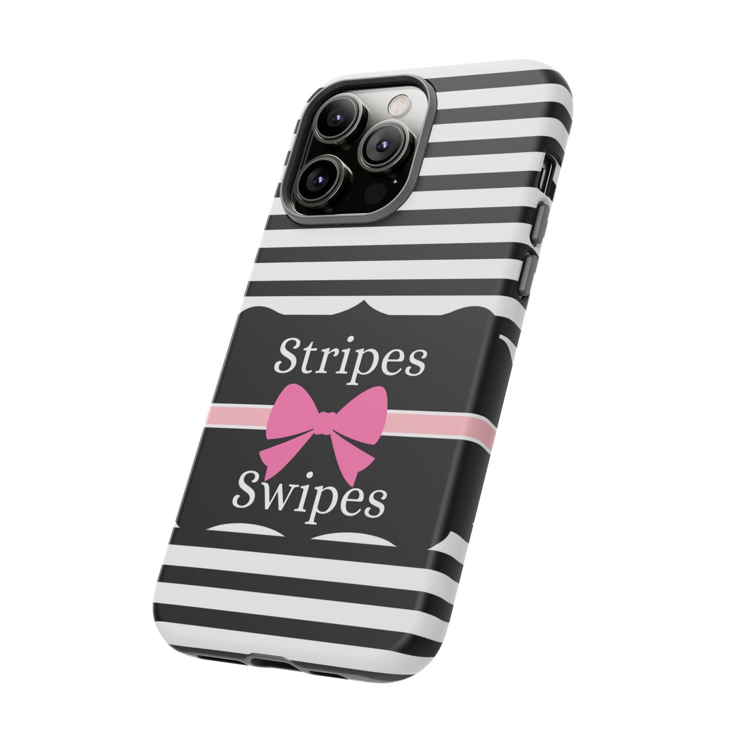 Phone Case iPhone 16/15/14 - Black/White/Pink Stripes & Swipes Tough Case