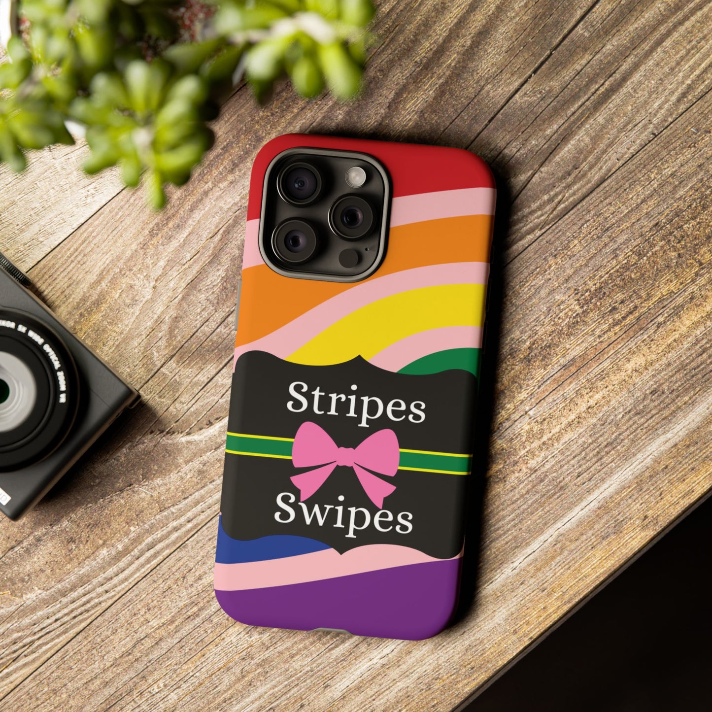 Phone Case iPhone 16/15/14 - Wavy Vivid/Pink Stripes & Swipes Tough Case