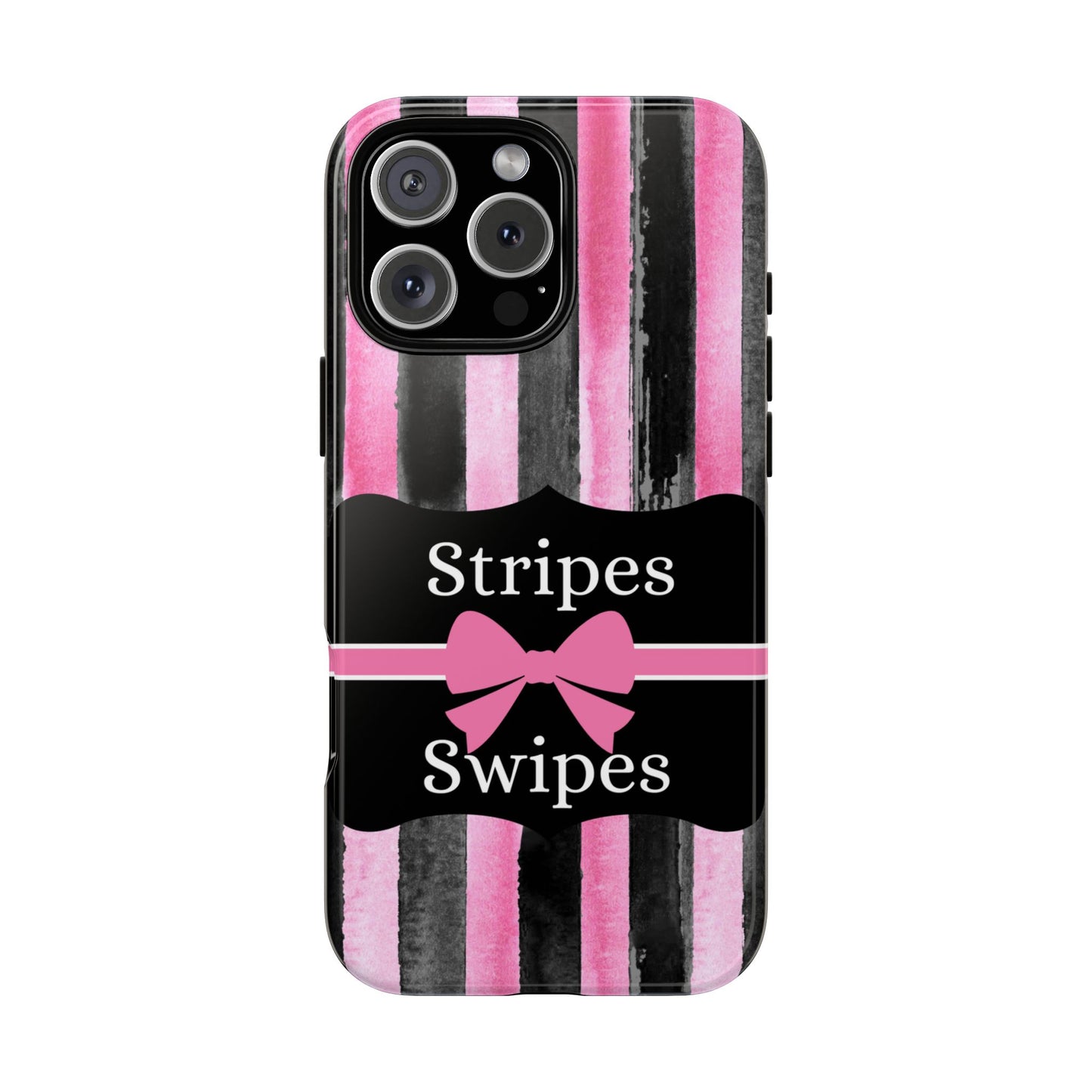 Phone Case iPhone 16/15/14 - Black/Pink Stripes & Swipes Tough Case