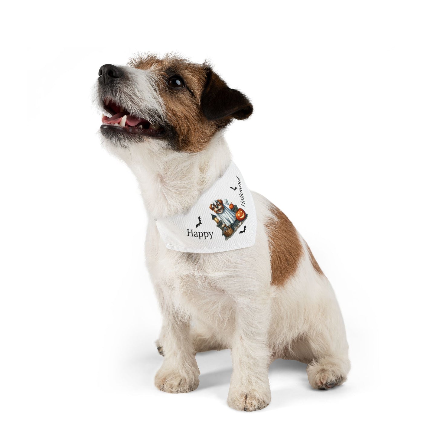 Happy "Hallowoof" - SMALL Pet Bandana Collar WHITE 05