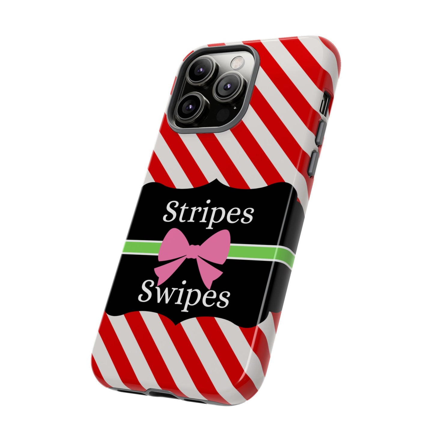 Phone Case iPhone 16/15/14 - Diagonal Red/White Stripes & Swipes Tough Case