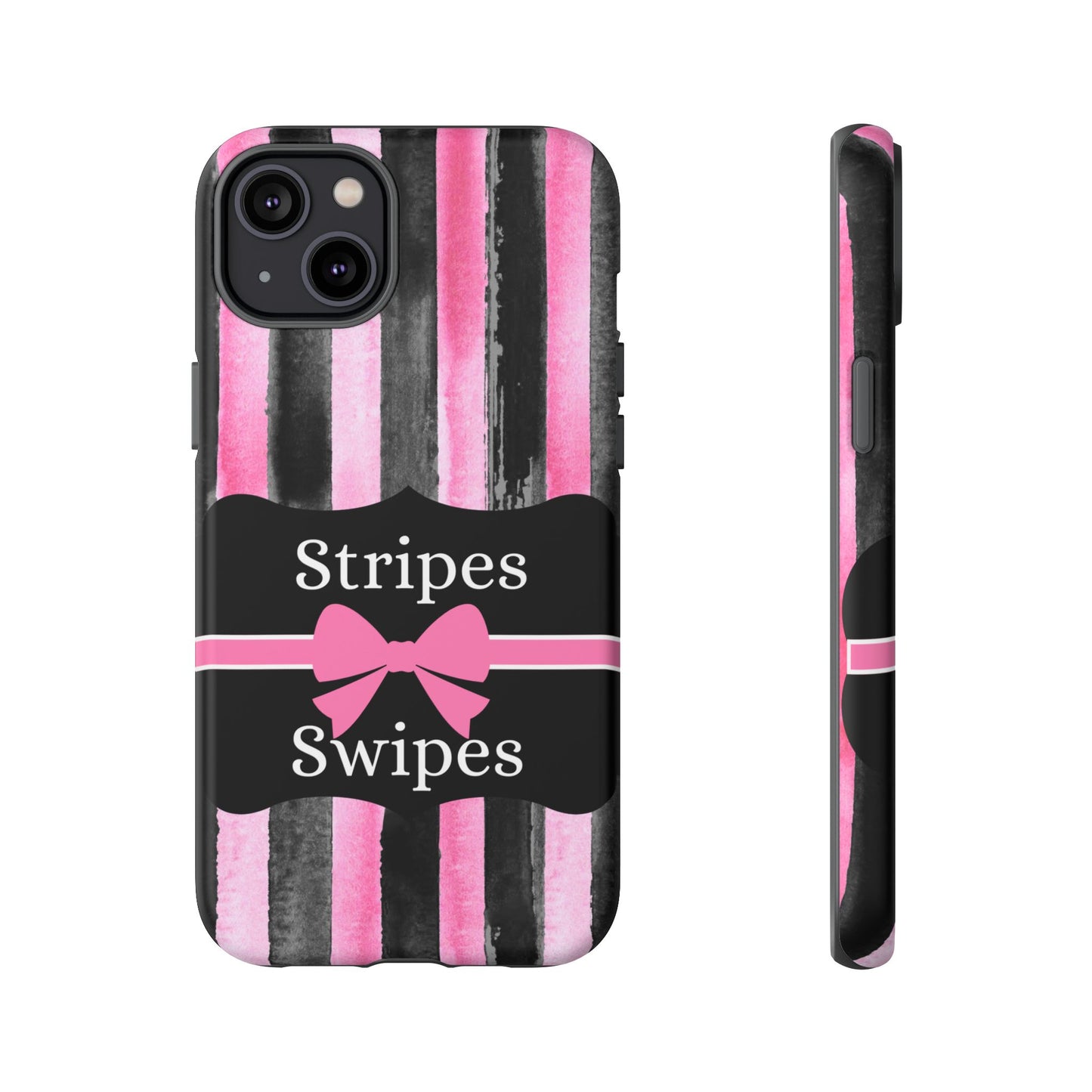 Phone Case iPhone 16/15/14 - Black/Pink Stripes & Swipes Tough Case