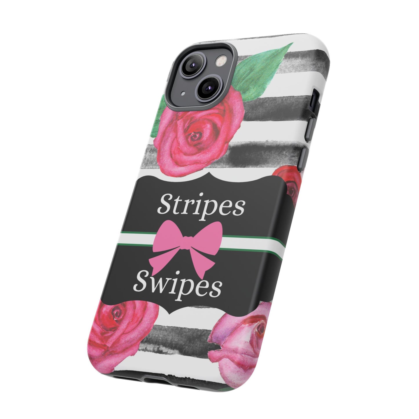 Phone Case iPhone 16/15/14 - Black/White Rose Stripes & Swipes Tough Case