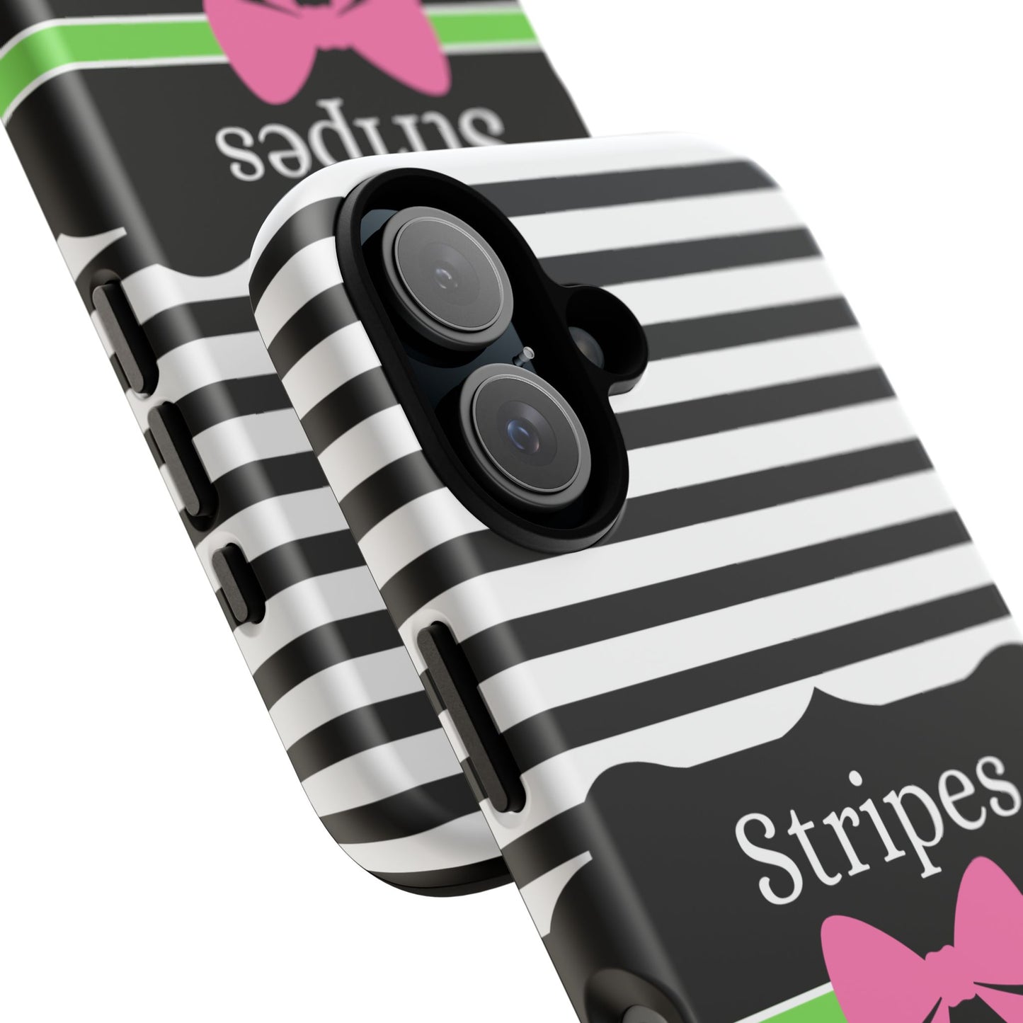 Phone Case iPhone 16/15/14 - Black/White/Green Stripes & Swipes Tough Case