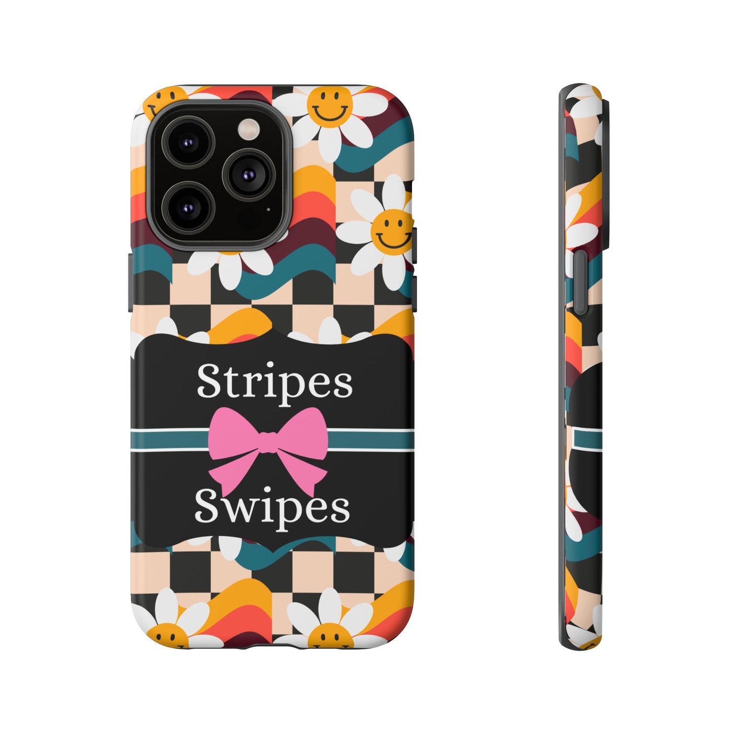 Phone Case iPhone 16/15/14 - Smiley Faces Stripes & Swipes Tough Case