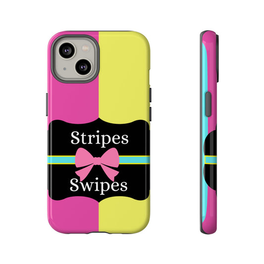 Phone Case iPhone 16/15/14 - Pink/Yellow Stripes & Swipes Tough Case