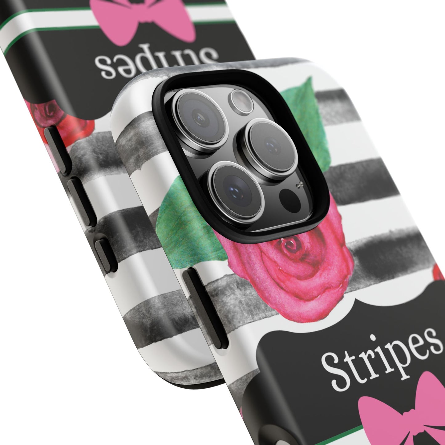 Phone Case iPhone 16/15/14 - Black/White Rose Stripes & Swipes Tough Case