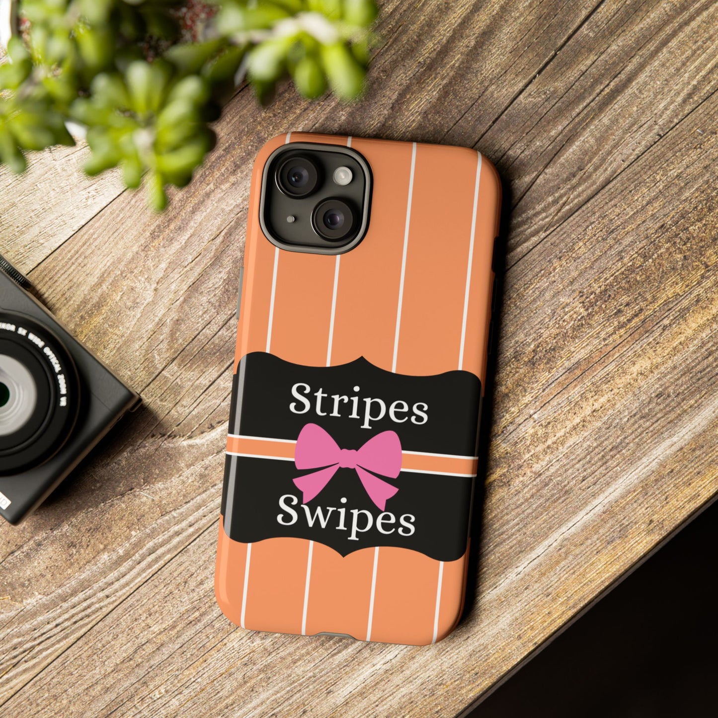 Phone Case iPhone 16/15/14 - Orange/White Stripes & Swipes Tough Case