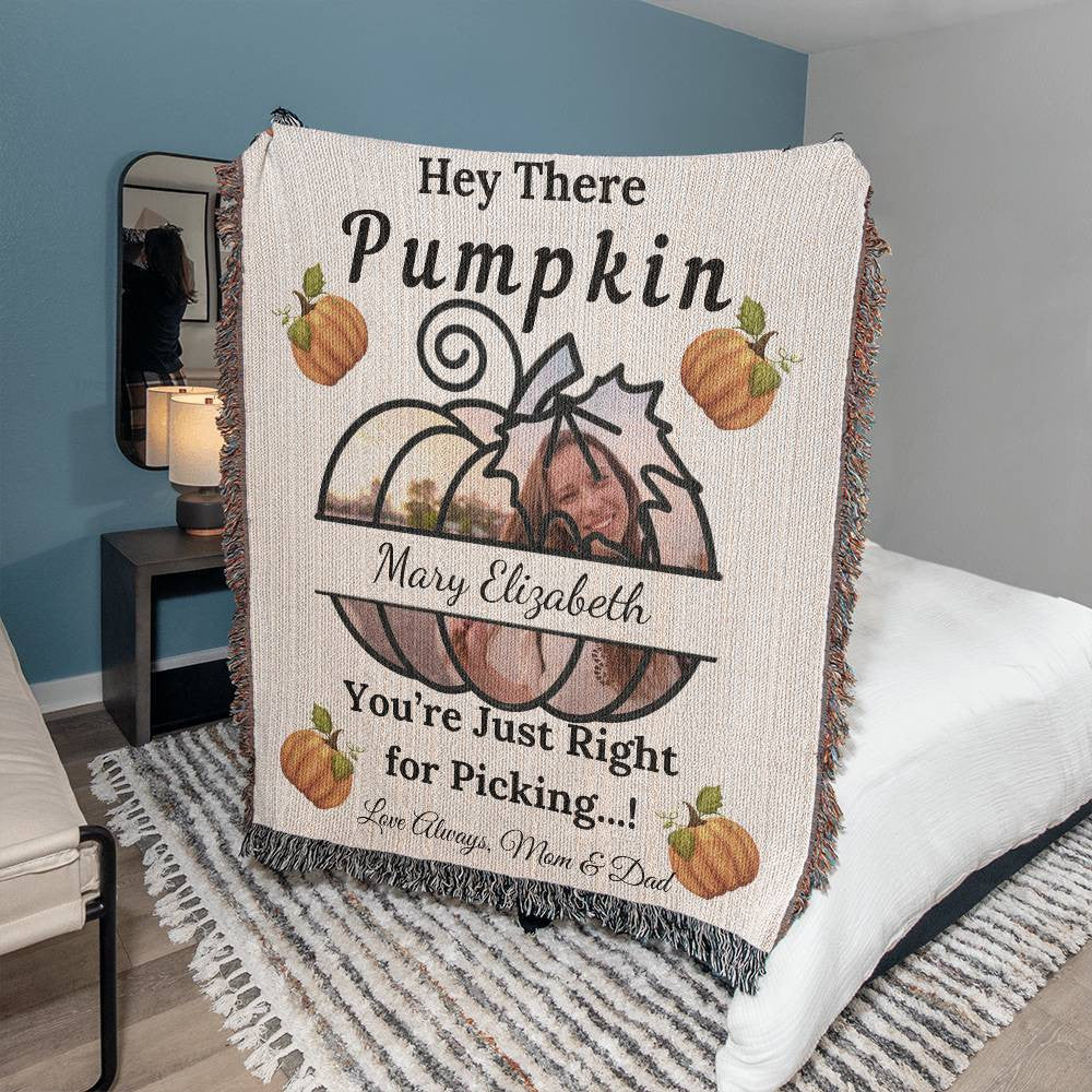 Hey There Pumpkin - PERSONALIZED PHOTO Heirloom Woven Blanket