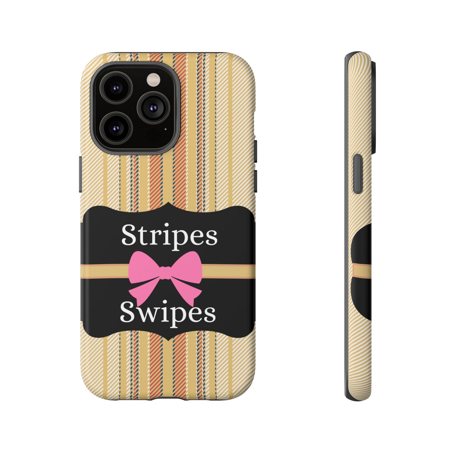 Phone Case iPhone 16/15/14 - Beige/Micro Stripes & Swipes Tough Case