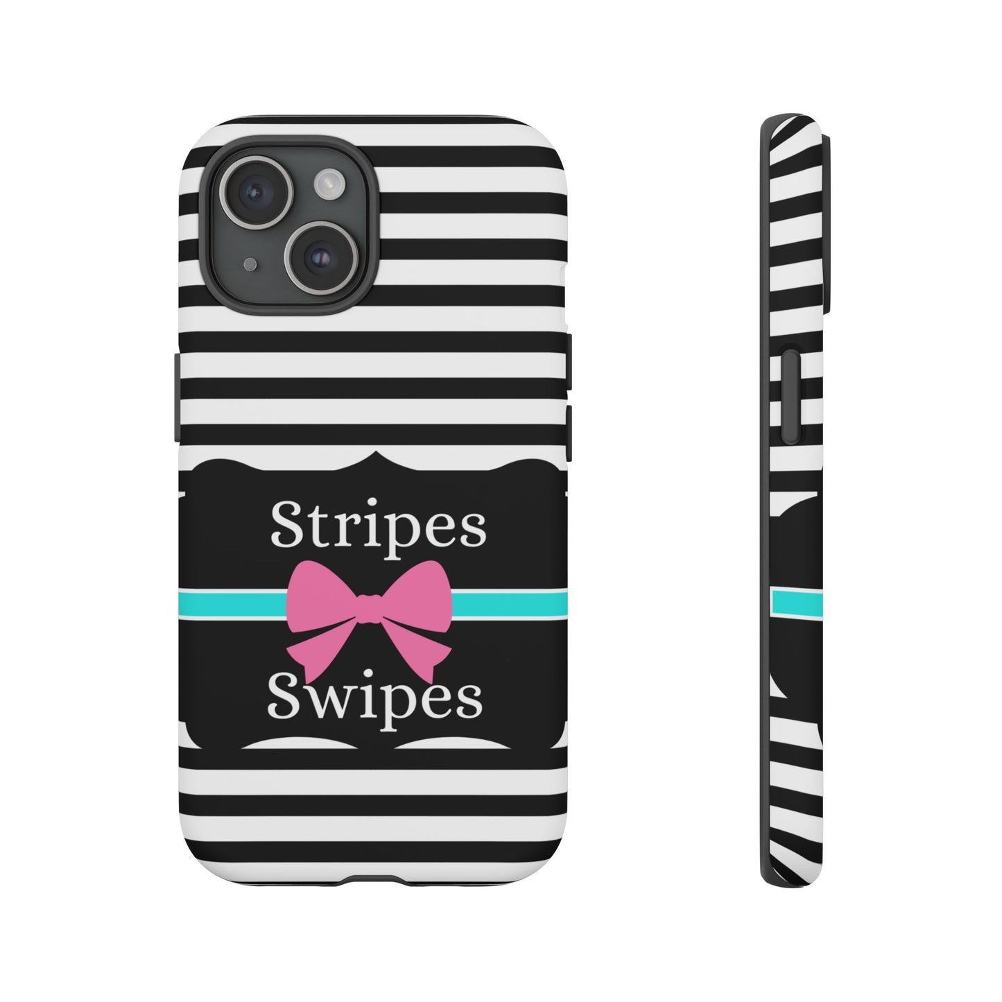 Phone Case iPhone 16/15/14 - Black/White/Blue Stripes & Swipes Tough Case