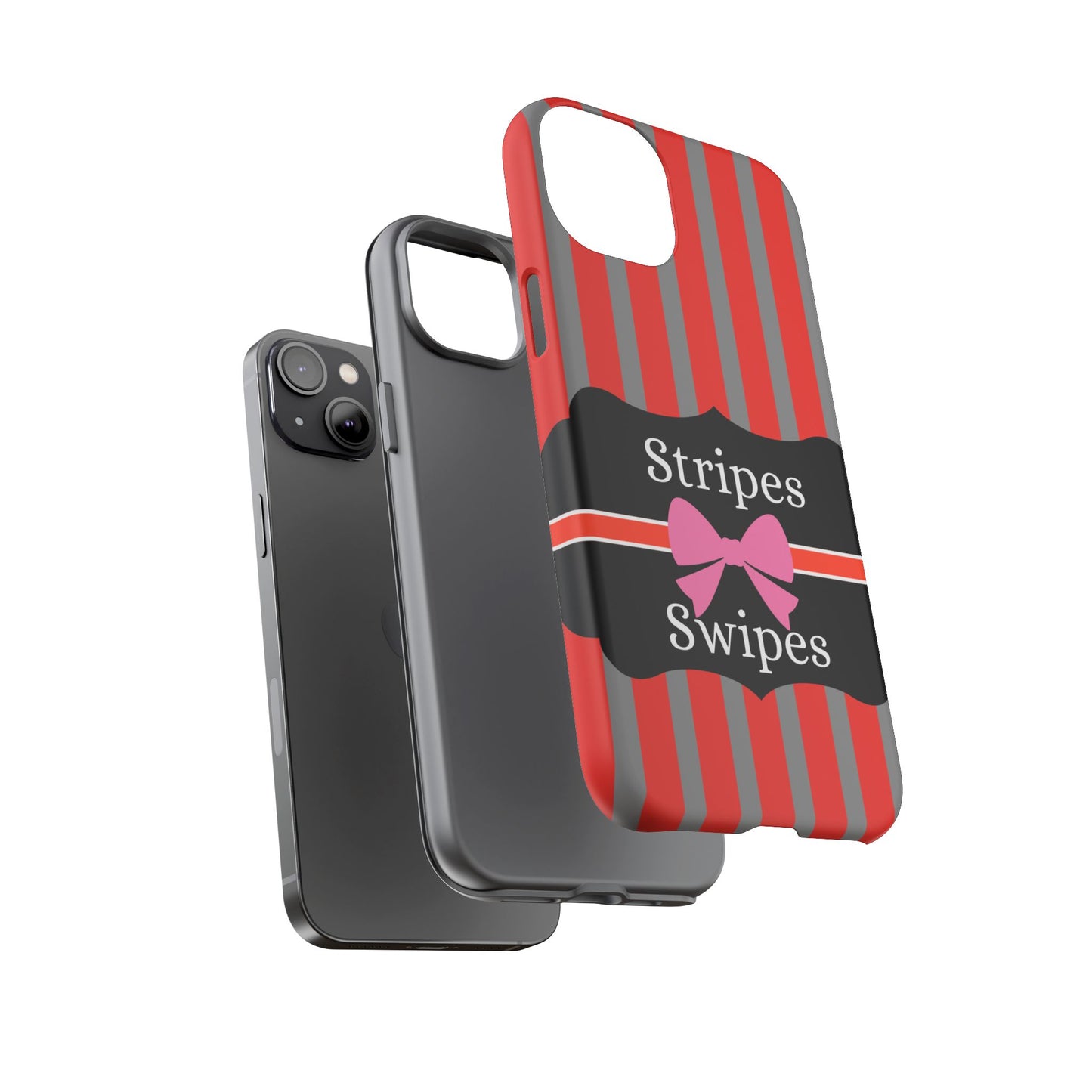 Phone Case iPhone 16/15/14 - Red/Gray Stripes & Swipes Tough Case