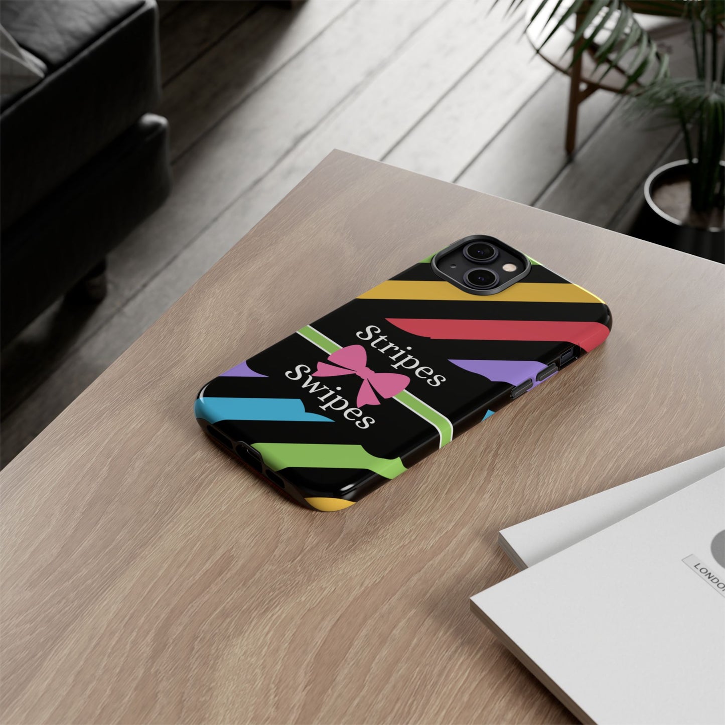 Phone Case iPhone 16/15/14 - Diagonal Vivid Black Stripes & Swipes Tough Case