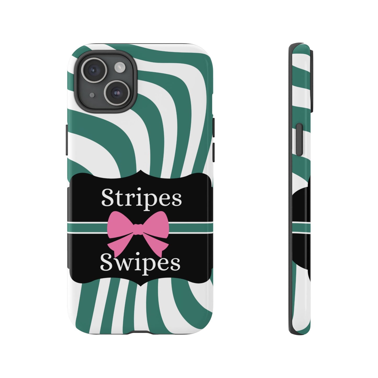 Phone Case iPhone 16/15/14 - Wavy Green/White Stripes & Swipes Tough Case