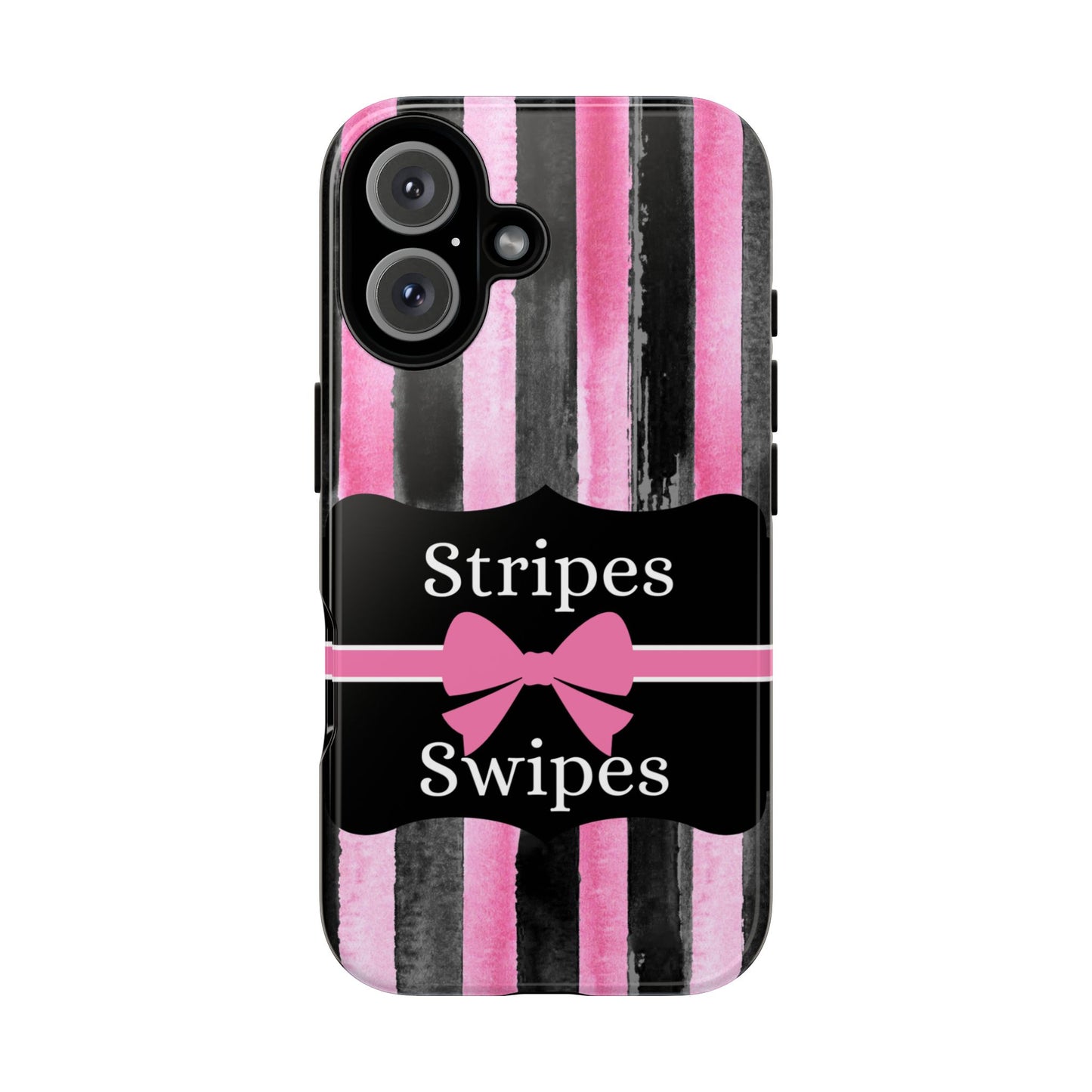 Phone Case iPhone 16/15/14 - Black/Pink Stripes & Swipes Tough Case