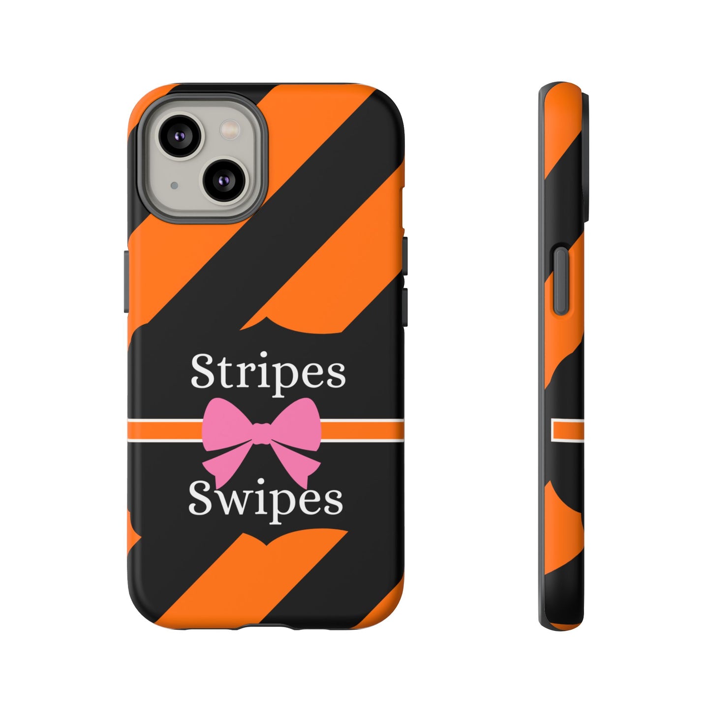 Phone Case iPhone 16/15/14 - Orange/Black Stripes & Swipes Tough Case