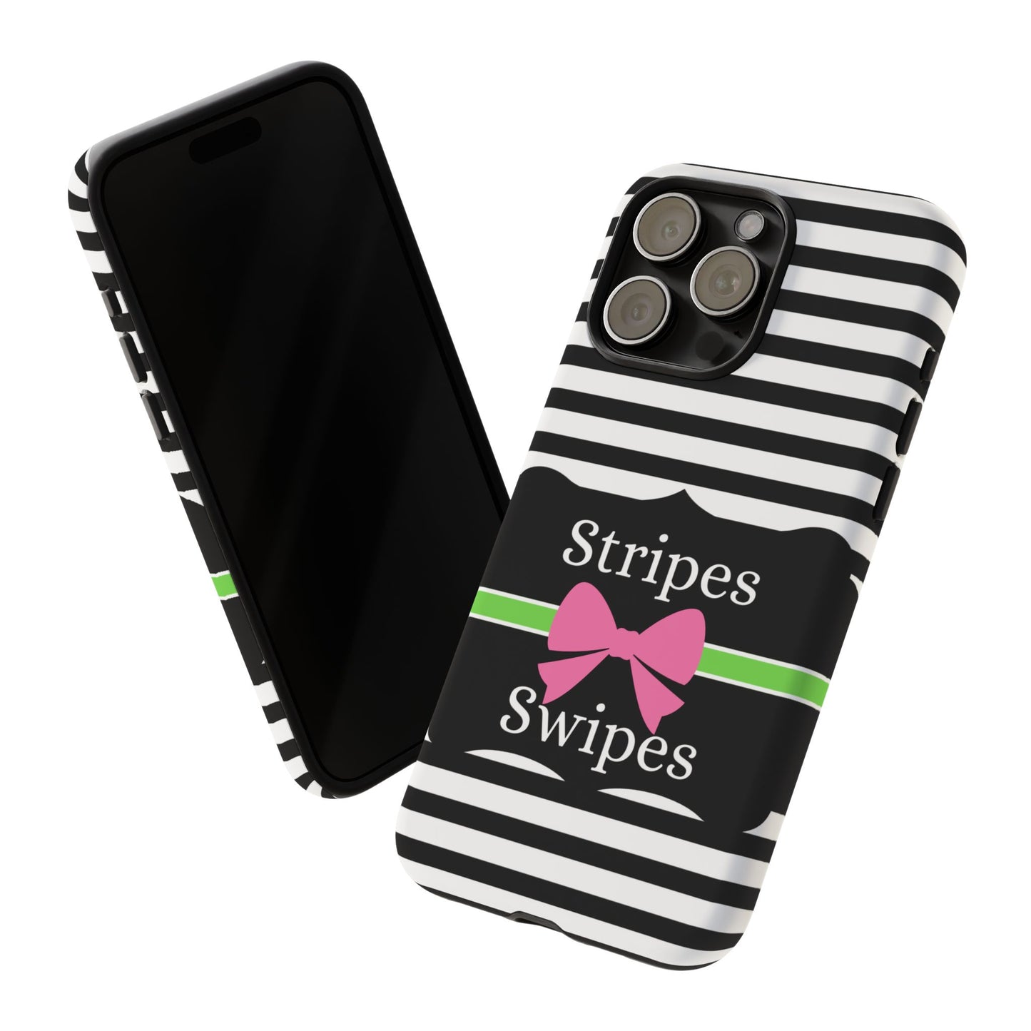 Phone Case iPhone 16/15/14 - Black/White/Green Stripes & Swipes Tough Case