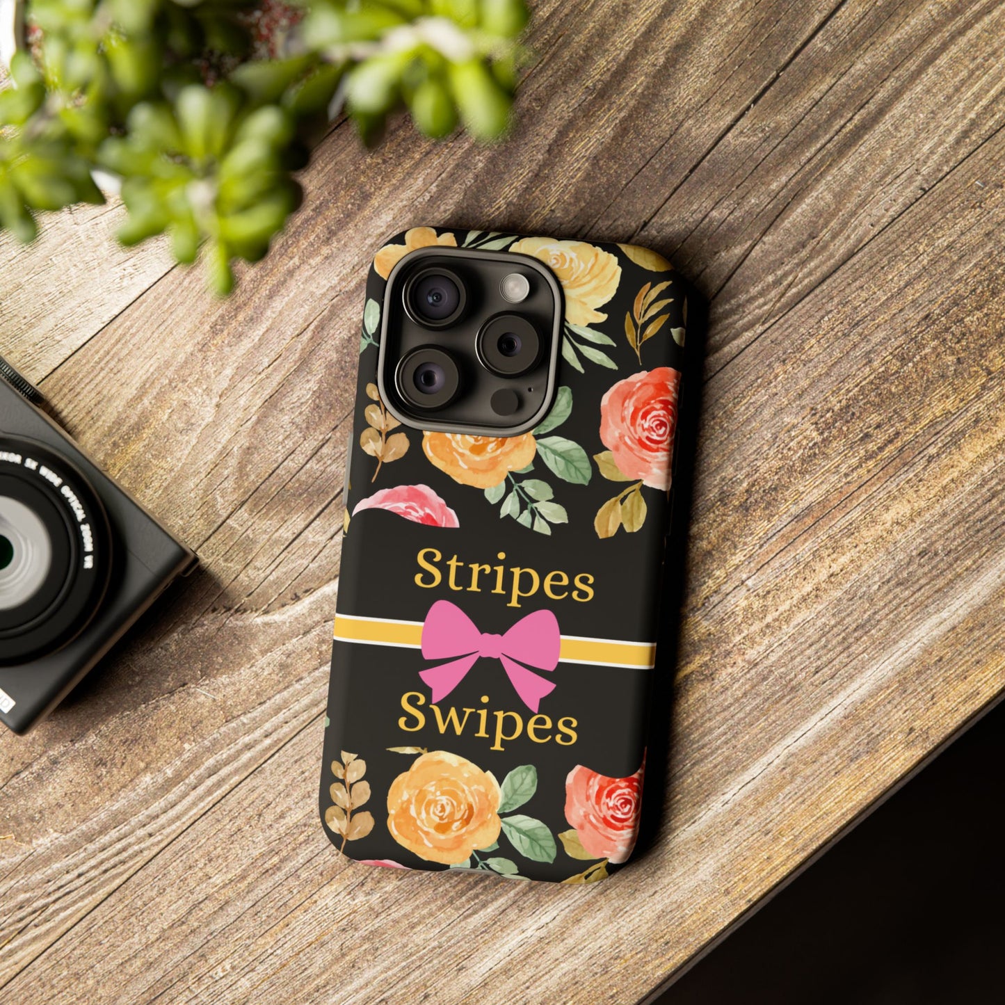 Phone Case iPhone 16/15/14 - Flowers Stripes & Swipes Tough Case