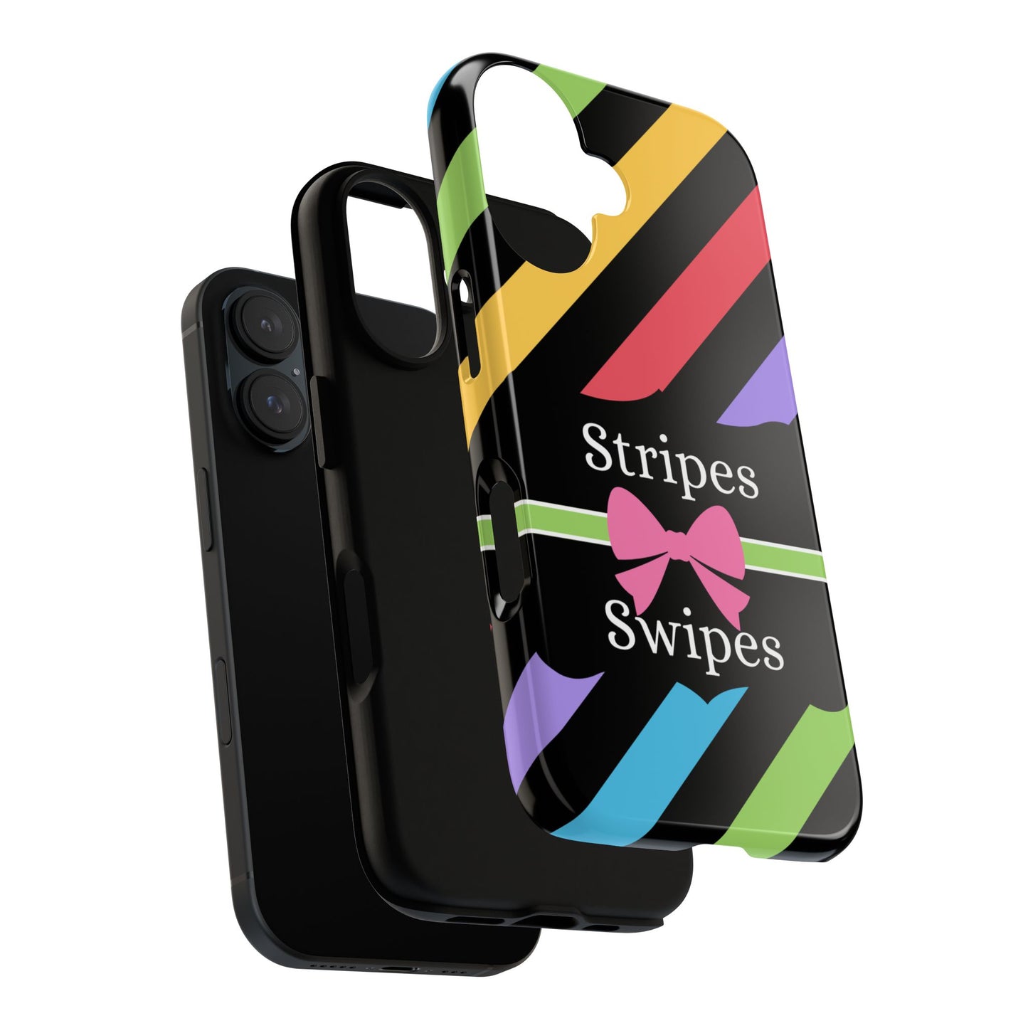 Phone Case iPhone 16/15/14 - Diagonal Vivid Black Stripes & Swipes Tough Case