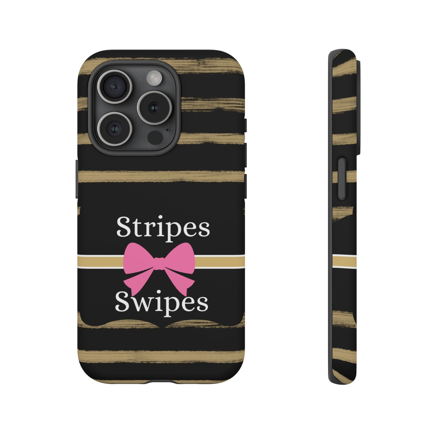 Phone Case iPhone 16/15/14 - Black/Beige Stripes & Swipes Tough Case