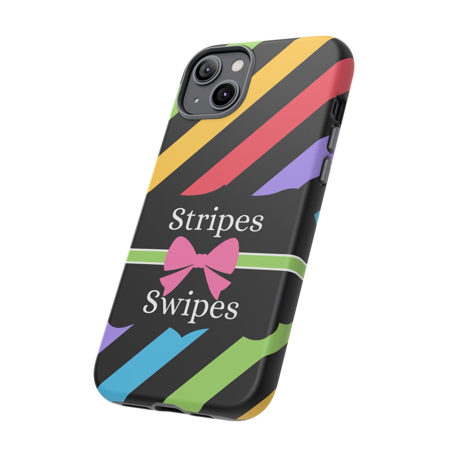 Phone Case iPhone 16/15/14 - Diagonal Vivid Black Stripes & Swipes Tough Case