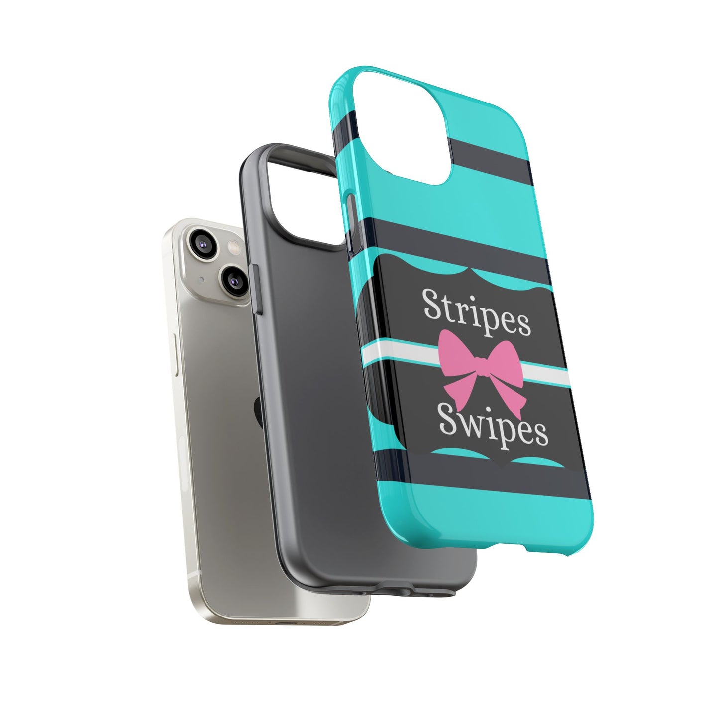 Phone Case iPhone 16/15/14 - Blue/Black Stripes & Swipes Tough Case