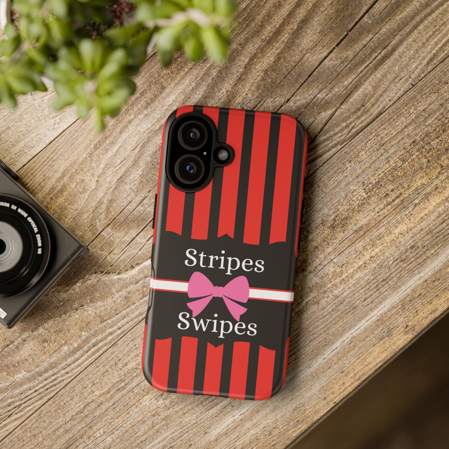 Phone Case iPhone 16/15/14 - Red/Black/White Stripes & Swipes Tough Case